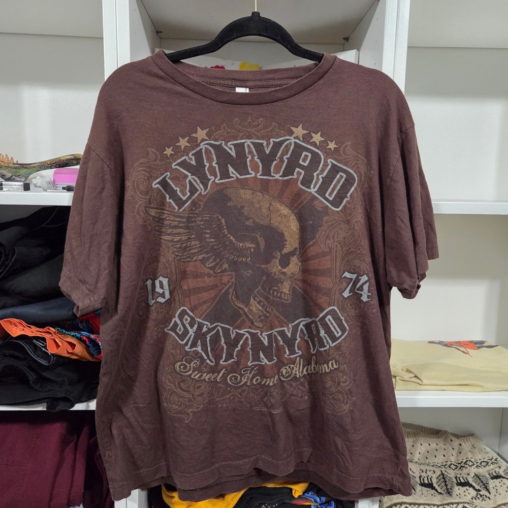 Lynyrd Skynyrd 2009 anvil Winged Skull Graphic T-Shirt Brown Mens L